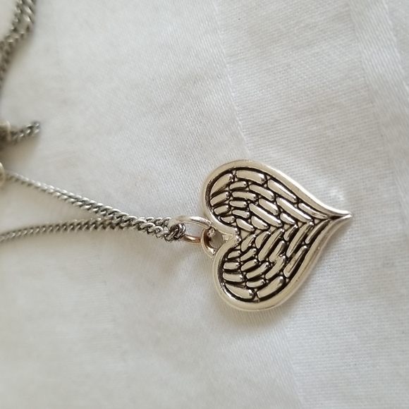 Silver Heart WITH BRAVE WINGS SHE FLIES Necklace - Picture 3 of 5